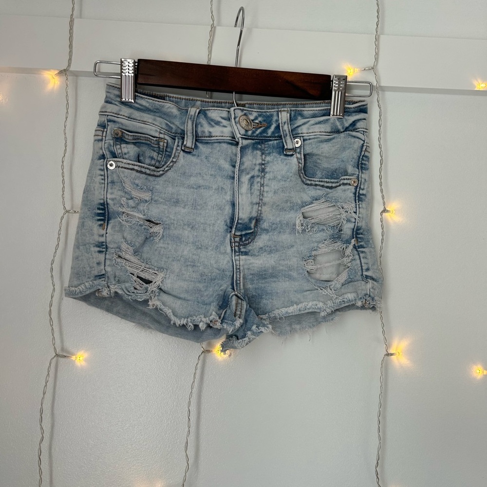 Light blue Jean shorts from American eagle ( holes on both sides)